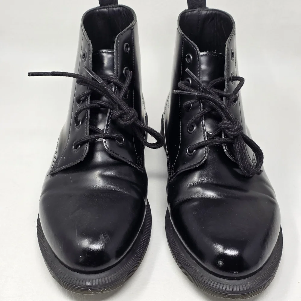Dr Martens Emmeline Women's Black Leather 5 Eye Ankle Boots Size 10 Pre-owned